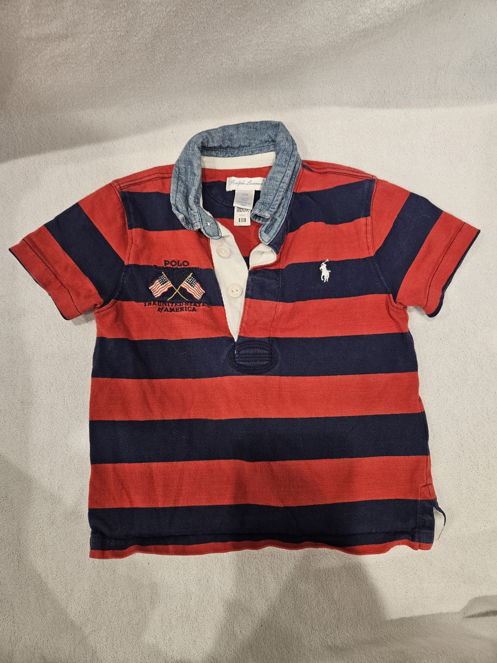 Polo by Ralph Lauren Kids' Red & Navy Striped Rugby Polo, Patriotic Flag